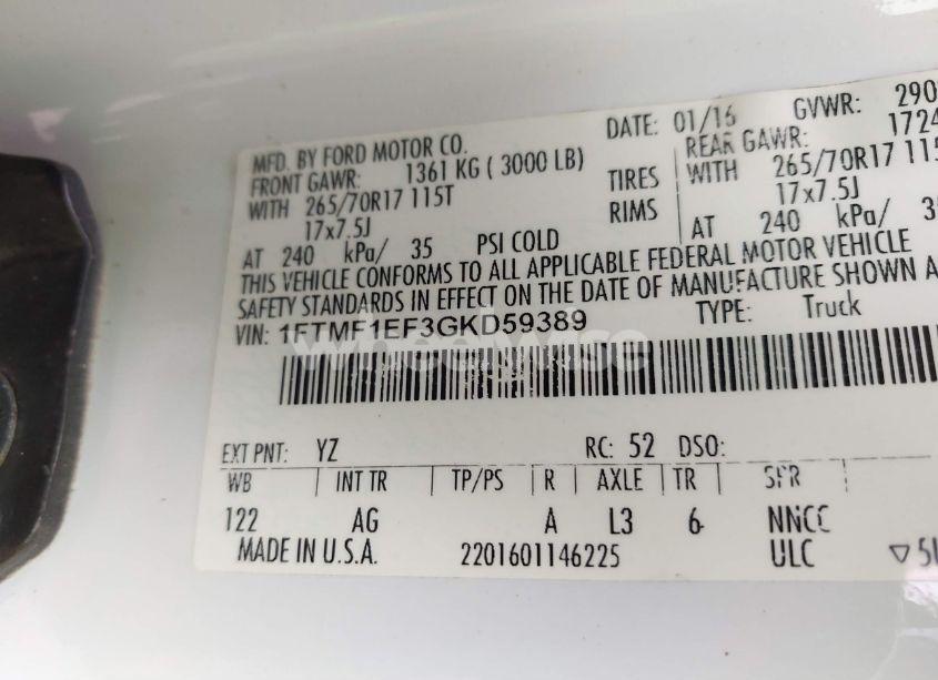 Photo 9 of 2016 Ford F-150 XL (VIN 1FTMF1EF3GKD59389)