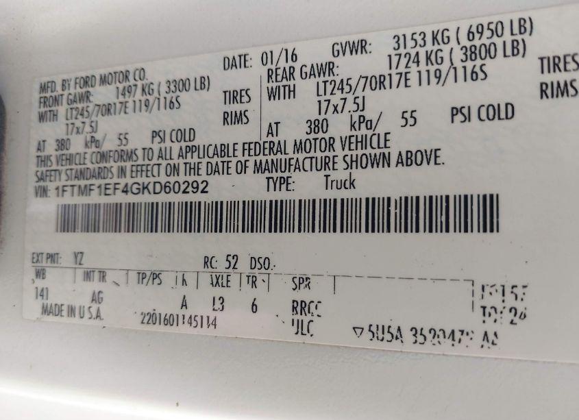 Photo 9 of 2016 Ford F-150 XL (VIN 1FTMF1EF4GKD60292)