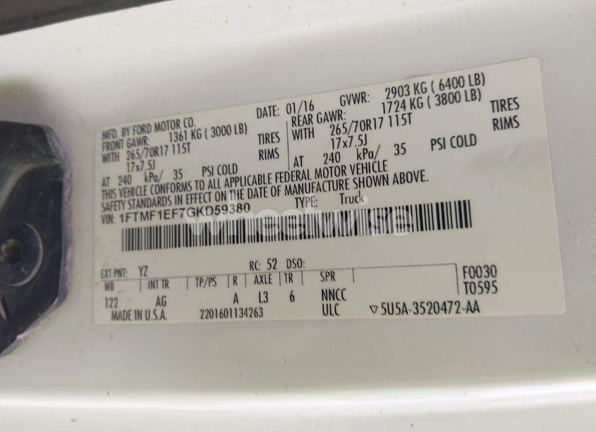 Photo 9 of 2016 Ford F-150 XL (VIN 1FTMF1EF7GKD59380)