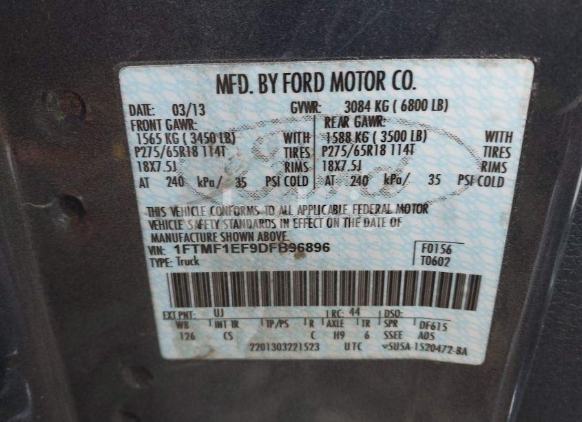 Photo 9 of 2013 Ford F-150 STX (VIN 1FTMF1EF9DFB96896)