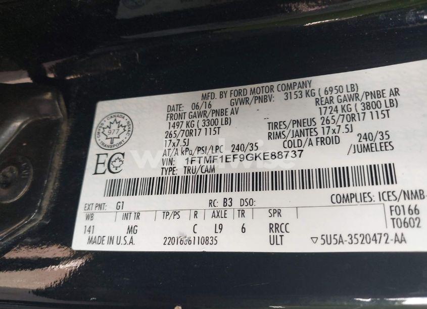 Photo 9 of 2016 Ford F-150 XLT (VIN 1FTMF1EF9GKE88737)