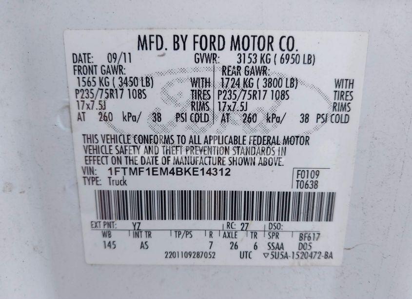 Photo 9 of 2011 Ford F-150 XL (VIN 1FTMF1EM4BKE14312)