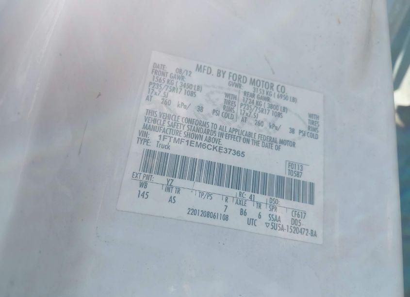 Photo 9 of 2012 Ford F-150 XL (VIN 1FTMF1EM6CKE37365)