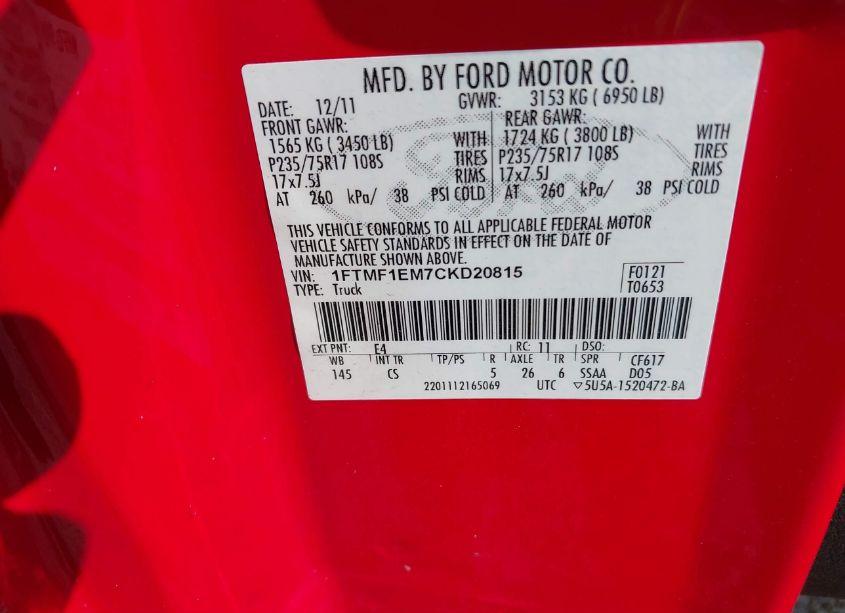 Photo 9 of 2012 Ford F-150 XL (VIN 1FTMF1EM7CKD20815)