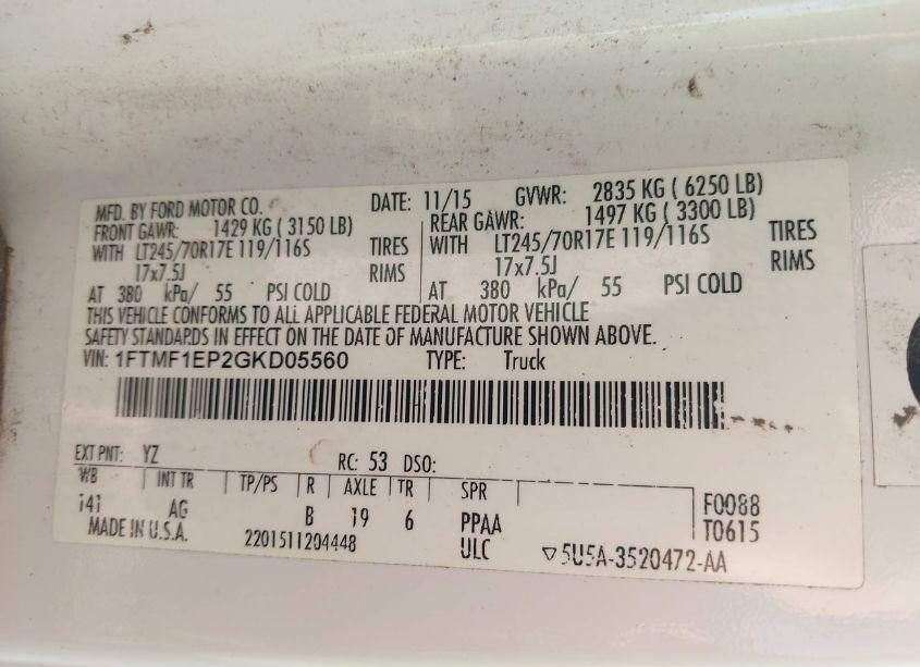 Photo 9 of 2016 Ford F-150 XL (VIN 1FTMF1EP2GKD05560)