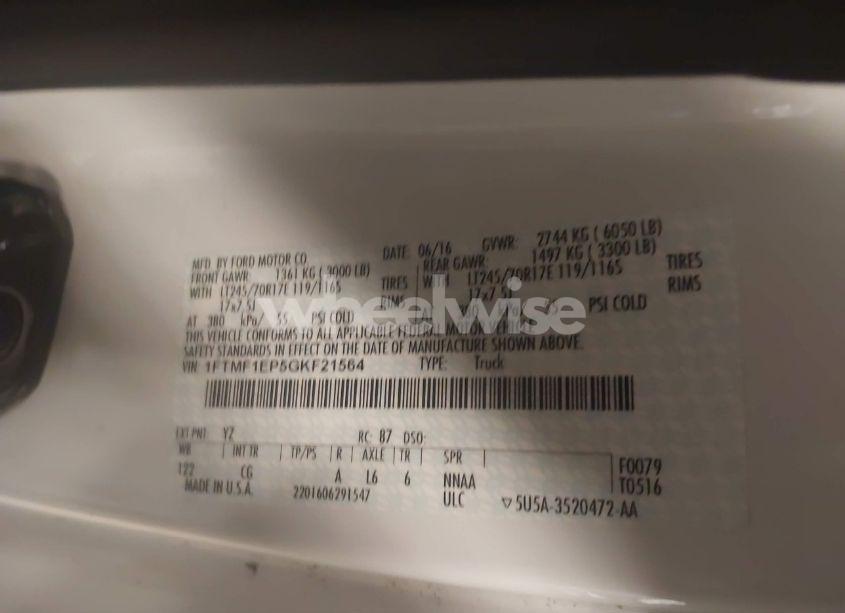 Photo 9 of 2016 Ford F-150 XL (VIN 1FTMF1EP5GKF21564)