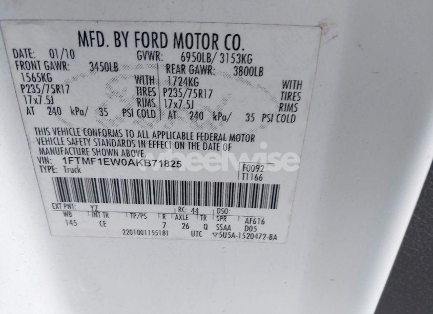 Photo 9 of 2010 Ford F-150 STX/XL/XLT (VIN 1FTMF1EW0AKB71825)