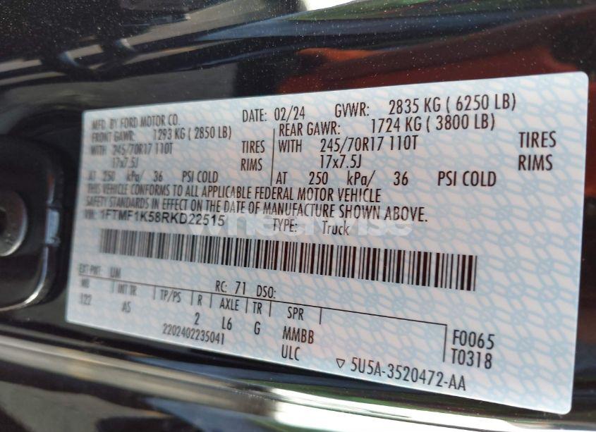 Photo 9 of 2024 Ford F-150 XL (VIN 1FTMF1K58RKD22515)