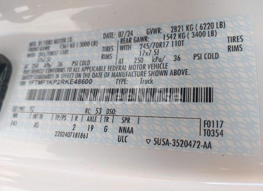 Photo 9 of 2024 Ford F-150 XL (VIN 1FTMF1KP2RKE48600)