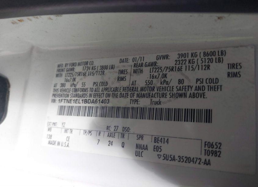 Photo 9 of 2011 Ford E-150 COMMERCIAL (VIN 1FTNE1EL1BDA61403)