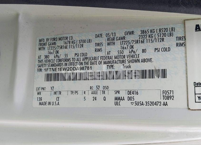 Photo 9 of 2013 Ford E-150 COMMERCIAL (VIN 1FTNE1EW2DDA98781)