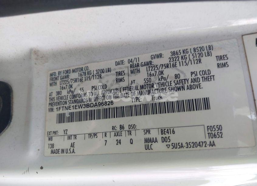 Photo 9 of 2011 Ford E-150 COMMERCIAL (VIN 1FTNE1EW3BDA96826)