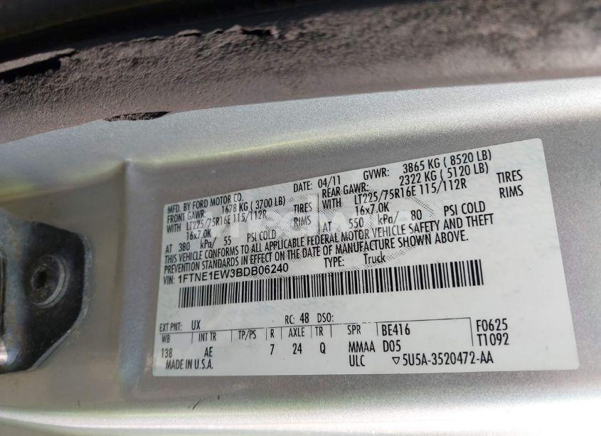 Photo 9 of 2011 Ford E-150 COMMERCIAL (VIN 1FTNE1EW3BDB06240)