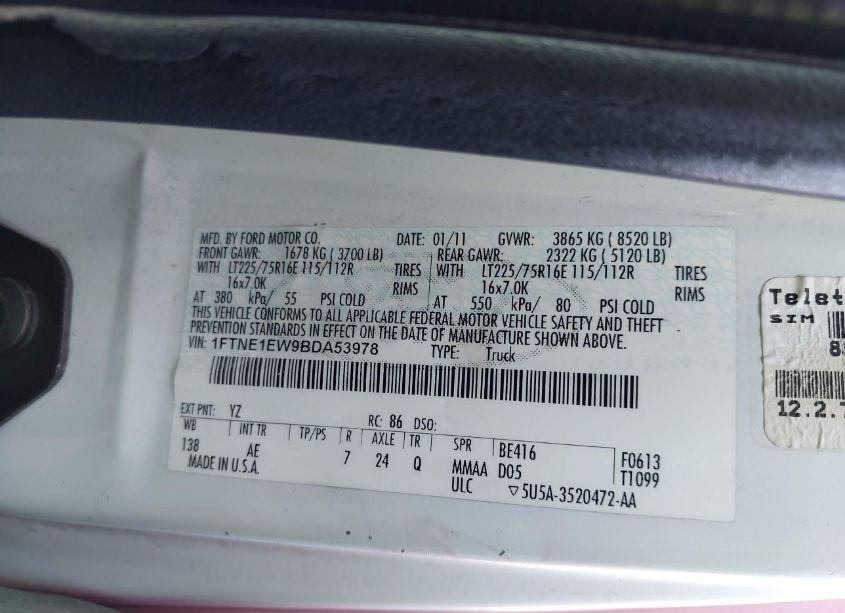 Photo 9 of 2011 Ford E-150 COMMERCIAL (VIN 1FTNE1EW9BDA53978)