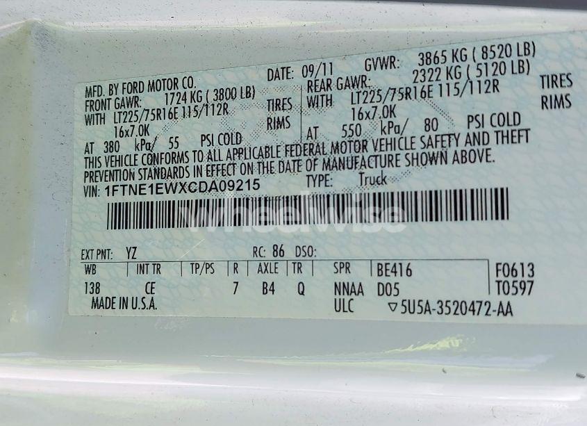 Photo 9 of 2012 Ford E-150 COMMERCIAL (VIN 1FTNE1EWXCDA09215)