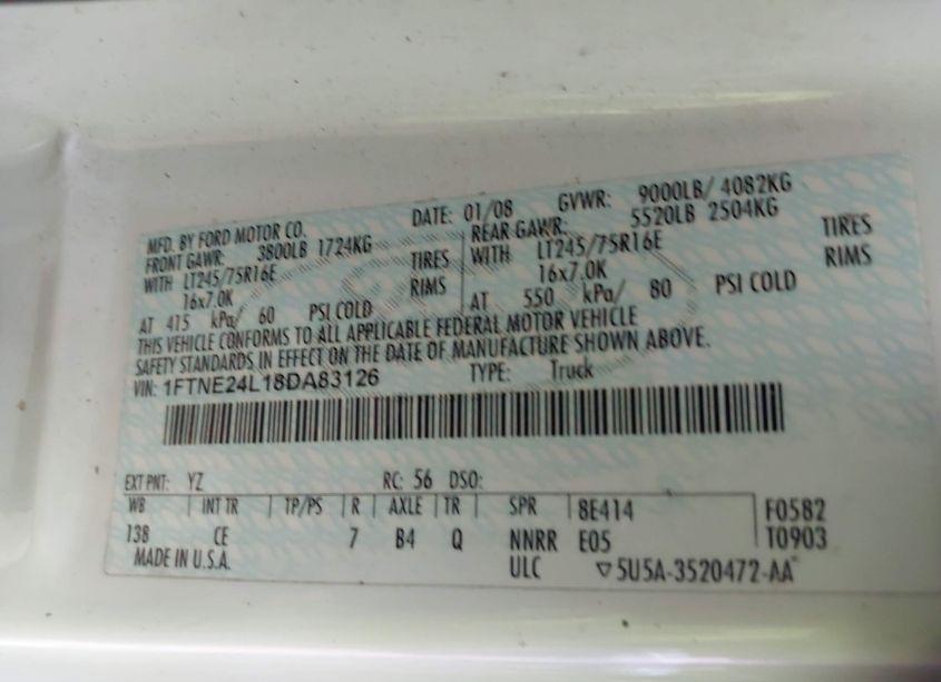 Photo 9 of 2008 Ford E-250 COMMERCIAL/RECREATIONAL (VIN 1FTNE24L18DA83126)