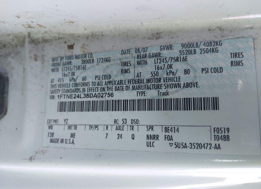 Photo 9 of 2008 Ford E-250 COMMERCIAL/RECREATIONAL (VIN 1FTNE24L38DA02756)