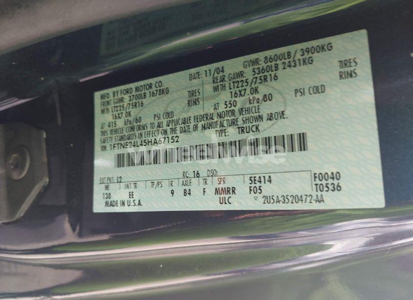 Photo 9 of 2005 Ford E-250 COMMERCIAL/RECREATIONAL (VIN 1FTNE24L45HA67152)