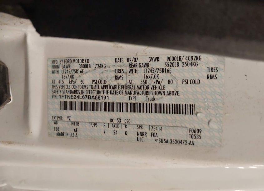 Photo 9 of 2007 Ford E-250 COMMERCIAL/RECREATIONAL (VIN 1FTNE24L67DA66191)