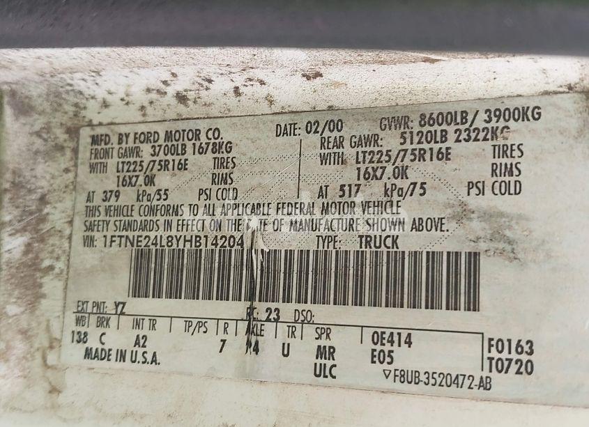 Photo 9 of 2000 Ford E-250 COMMERCIAL/RECREATIONAL (VIN 1FTNE24L8YHB14204)