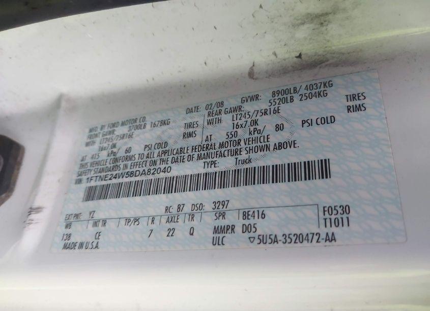 Photo 9 of 2008 Ford E-250 COMMERCIAL/RECREATIONAL (VIN 1FTNE24W58DA82040)