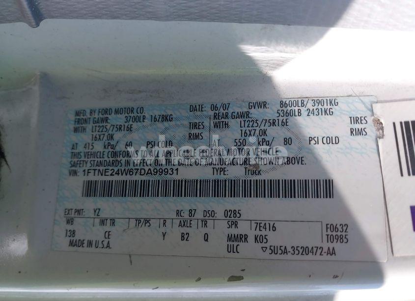 Photo 9 of 2007 Ford E-250 COMMERCIAL/RECREATIONAL (VIN 1FTNE24W67DA99931)