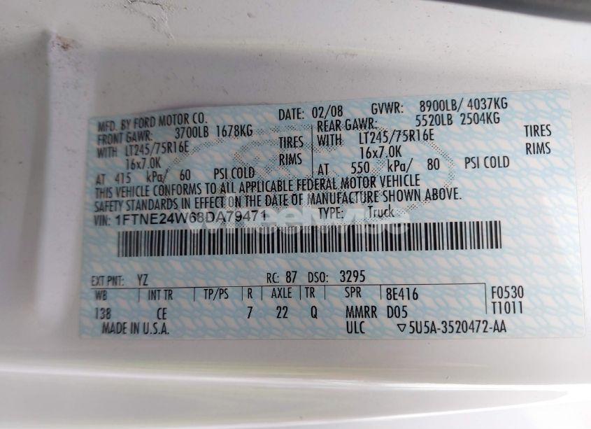 Photo 9 of 2008 Ford Econoline E250 VAN (VIN 1FTNE24W68DA79471)