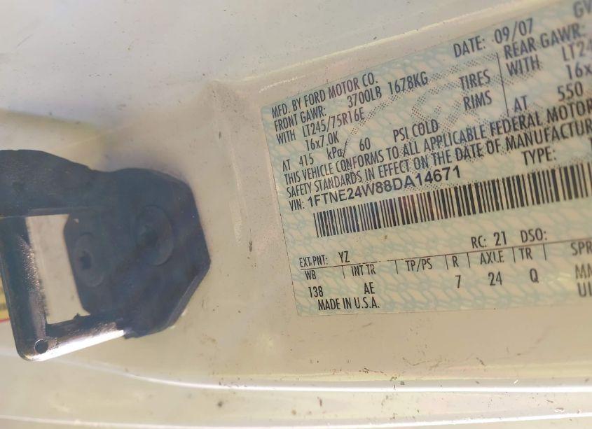 Photo 9 of 2008 Ford E-250 COMMERCIAL (VIN 1FTNE24W88DA14671)