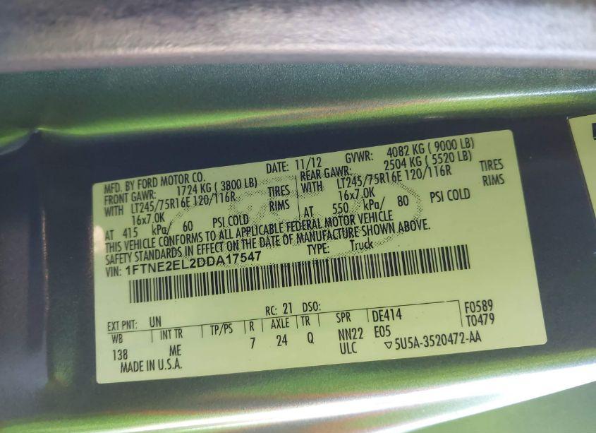 Photo 9 of 2013 Ford E-250 COMMERCIAL (VIN 1FTNE2EL2DDA17547)