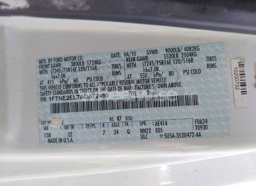 Photo 9 of 2010 Ford E-250 COMMERCIAL (VIN 1FTNE2EL7ADA72460)