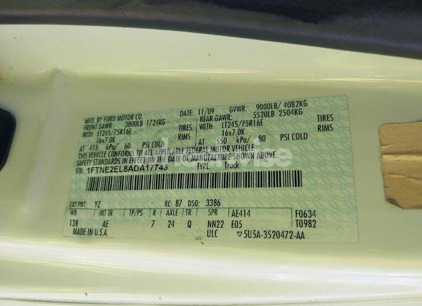 Photo 9 of 2010 Ford E-250 RECREATIONAL/COMMERCIAL (VIN 1FTNE2EL8ADA17743)