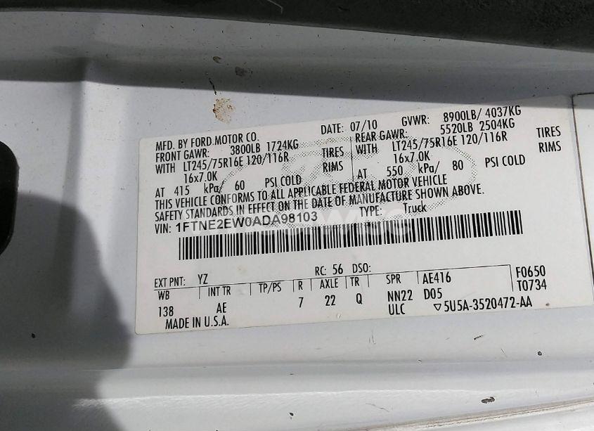 Photo 9 of 2010 Ford E-250 COMMERCIAL/RECREATIONAL (VIN 1FTNE2EW0ADA98103)