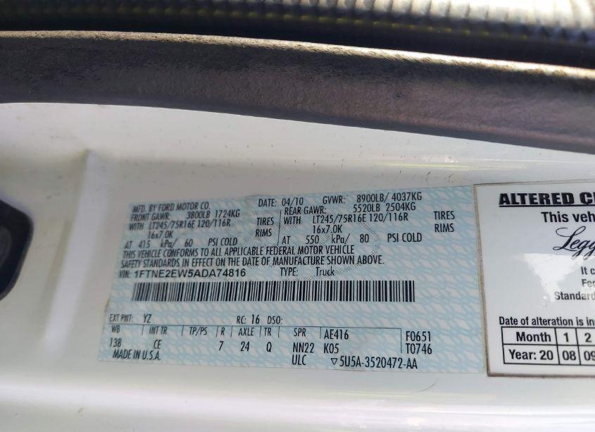 Photo 9 of 2010 Ford E-250 COMMERCIAL/RECREATIONAL (VIN 1FTNE2EW5ADA74816)