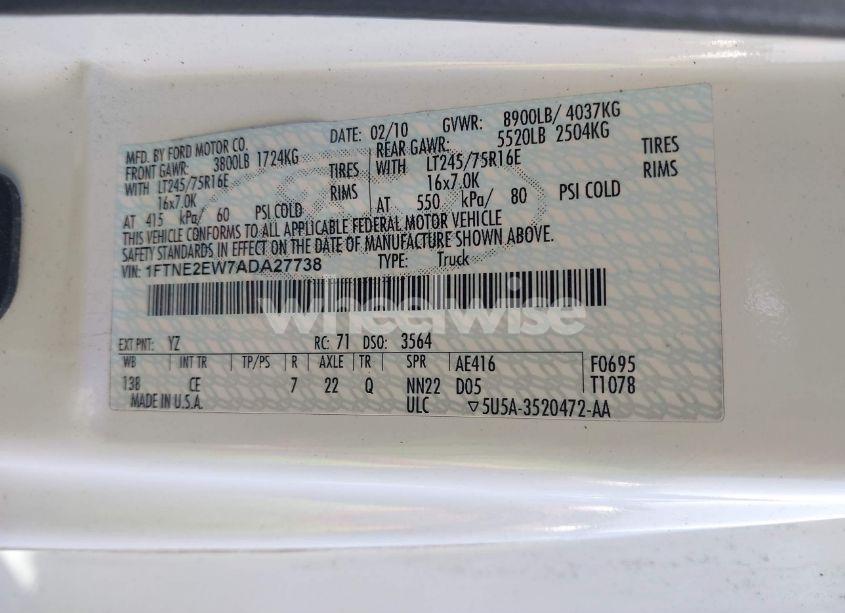 Photo 9 of 2010 Ford E-250 COMMERCIAL/RECREATIONAL (VIN 1FTNE2EW7ADA27738)