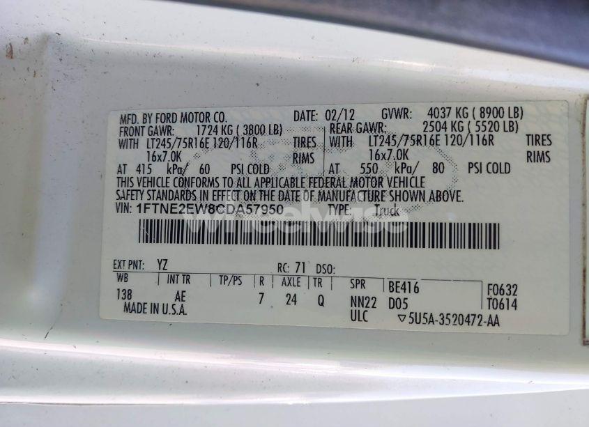 Photo 9 of 2012 Ford E-250 COMMERCIAL (VIN 1FTNE2EW8CDA57950)