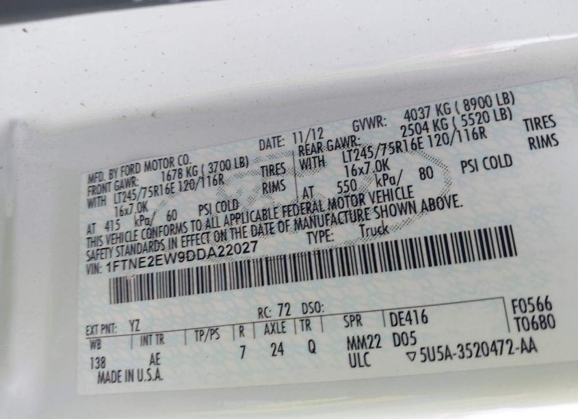 Photo 9 of 2013 Ford E-250 COMMERCIAL (VIN 1FTNE2EW9DDA22027)