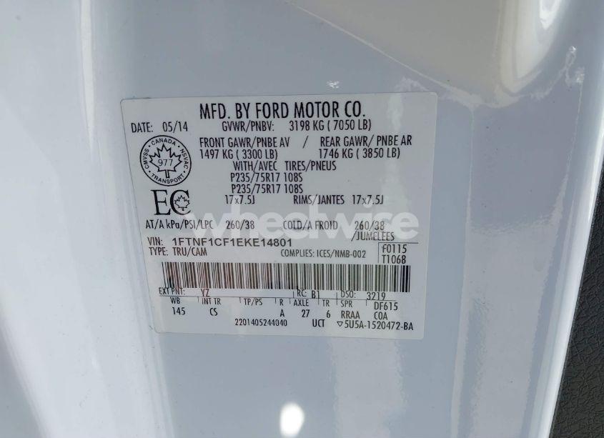 Photo 9 of 2014 Ford F-150 XL (VIN 1FTNF1CF1EKE14801)