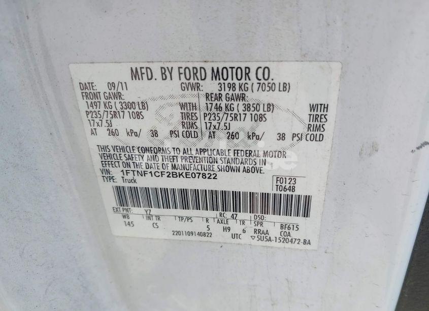 Photo 9 of 2011 Ford F-150 XL (VIN 1FTNF1CF2BKE07822)