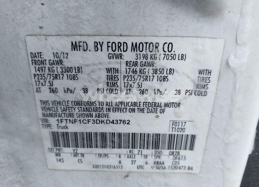 Photo 9 of 2013 Ford F-150 XL (VIN 1FTNF1CF3DKD43762)