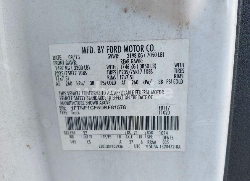 Photo 9 of 2013 Ford F-150 XL (VIN 1FTNF1CF5DKF81578)