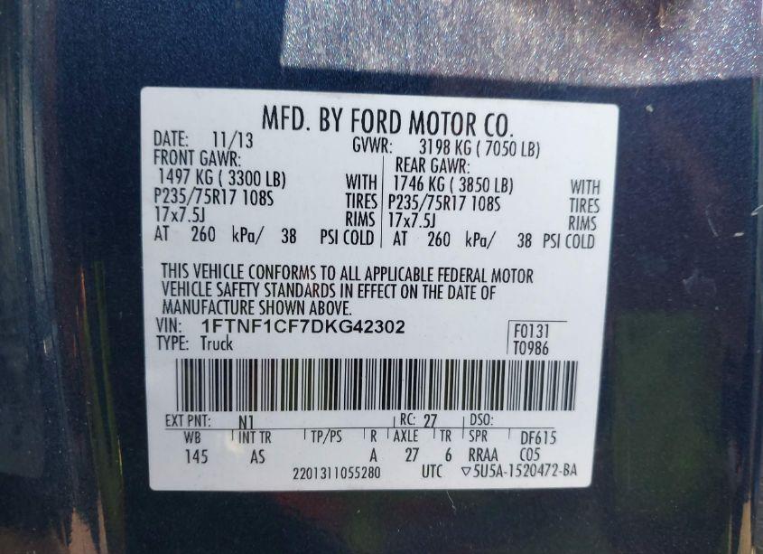 Photo 9 of 2013 Ford F-150 XL (VIN 1FTNF1CF7DKG42302)