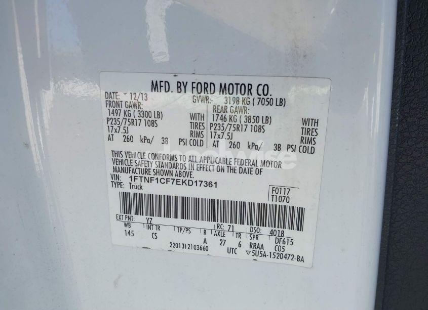 Photo 9 of 2014 Ford F-150 XL (VIN 1FTNF1CF7EKD17361)