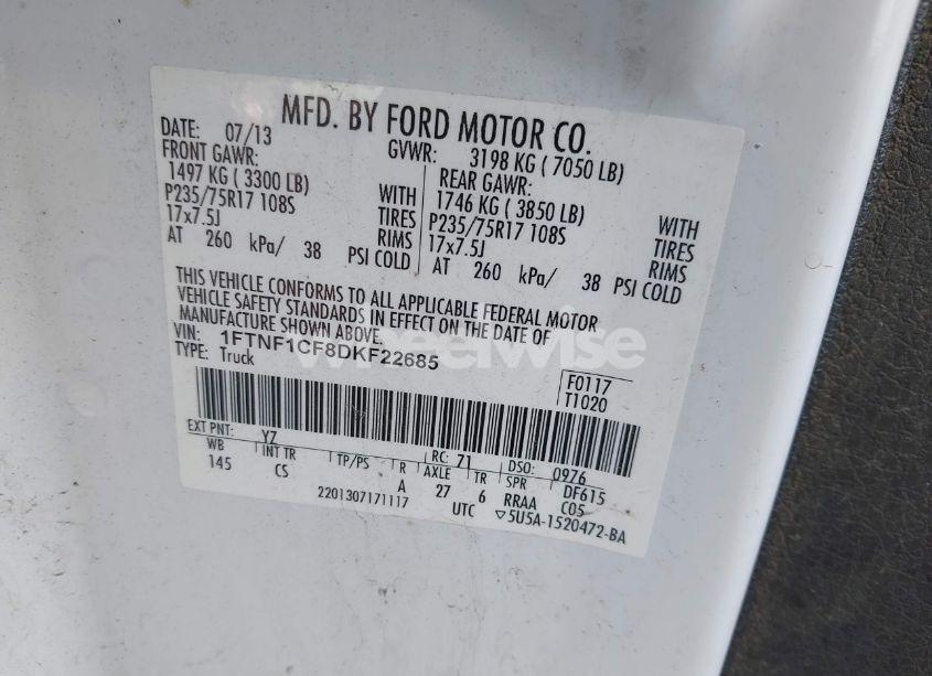 Photo 9 of 2013 Ford F-150 XL (VIN 1FTNF1CF8DKF22685)