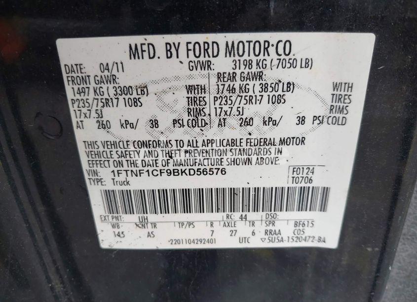 Photo 9 of 2011 Ford F-150 XL (VIN 1FTNF1CF9BKD56576)