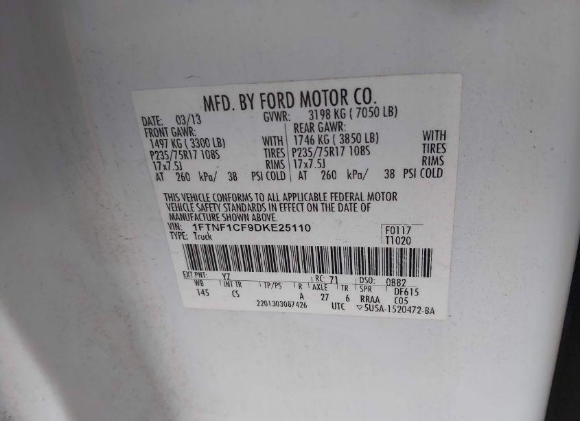 Photo 9 of 2013 Ford F-150 XL (VIN 1FTNF1CF9DKE25110)