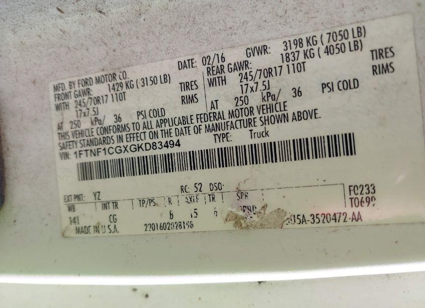 Photo 9 of 2016 Ford F-150 XL (VIN 1FTNF1CGXGKD83494)