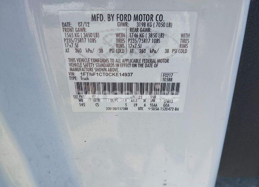 Photo 9 of 2012 Ford F-150 XL (VIN 1FTNF1CT0CKE14937)