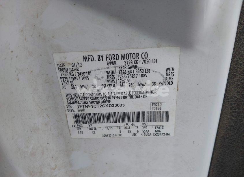 Photo 9 of 2012 Ford F-150 XL (VIN 1FTNF1CT2CKD33003)