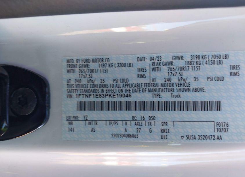 Photo 9 of 2023 Ford F-150 XL (VIN 1FTNF1E83PKE19046)