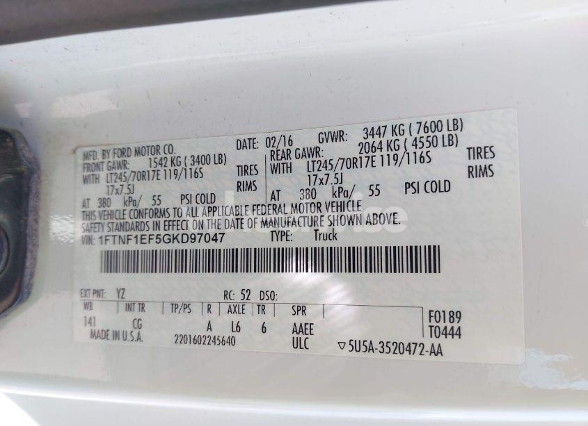 Photo 9 of 2016 Ford F-150 XL (VIN 1FTNF1EF5GKD97047)